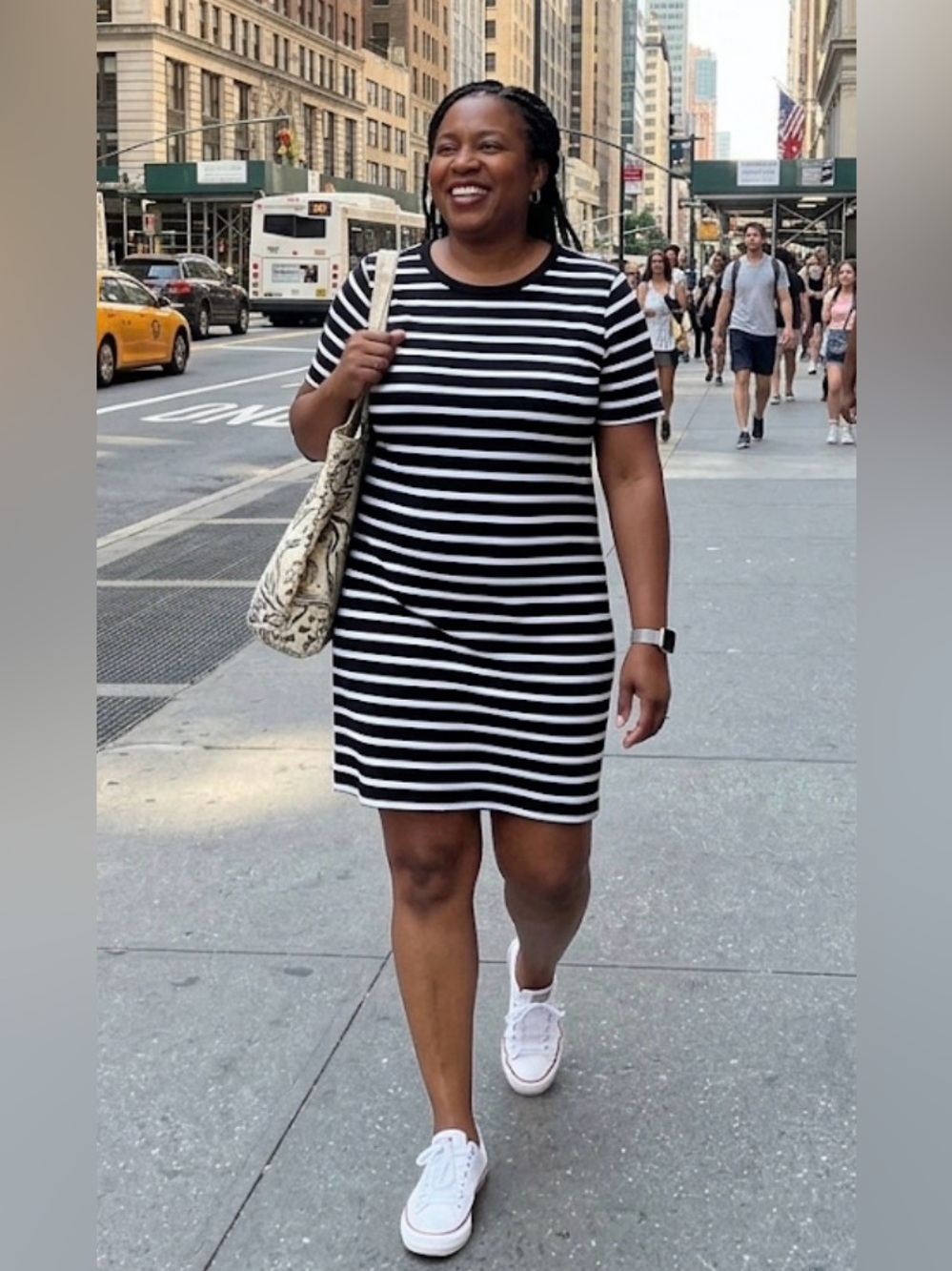 Old Navy Black and White Striped Midi Dress